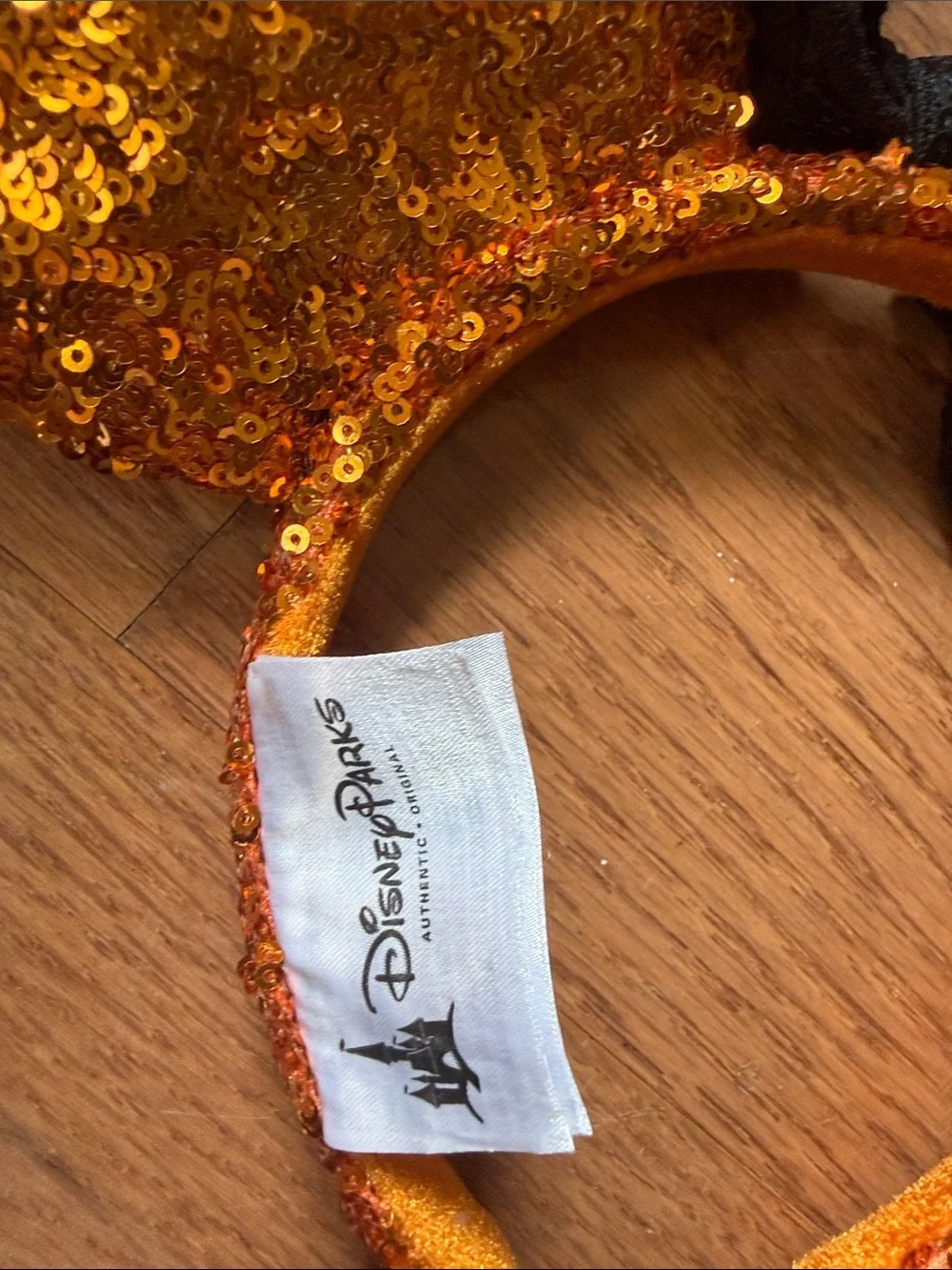 Disney Gold Sequin Minnie Ears Headband with Black Sequin Bow